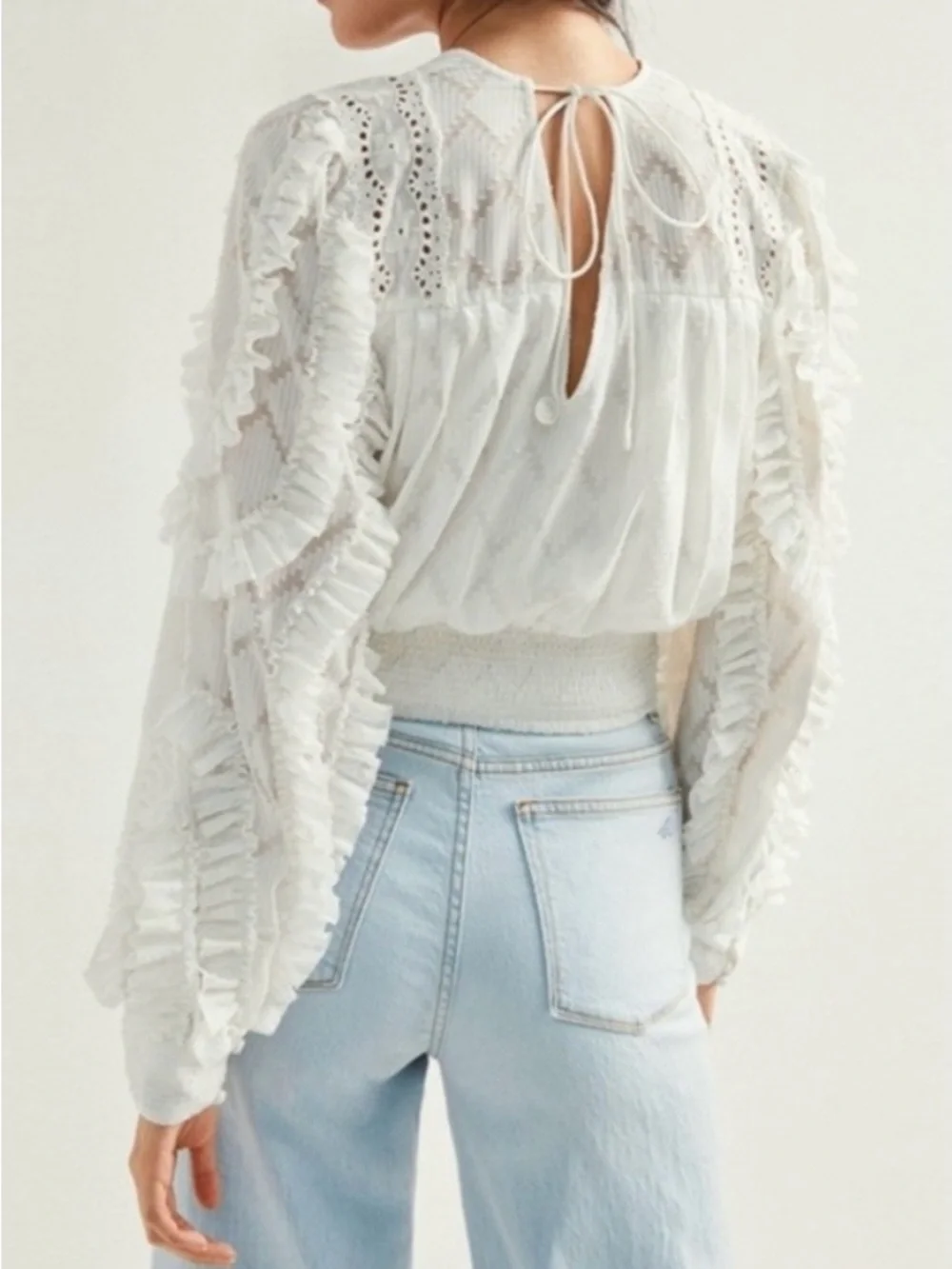 Anthropologie | Not Do Serious White Embellished Boho Top, NWT size small